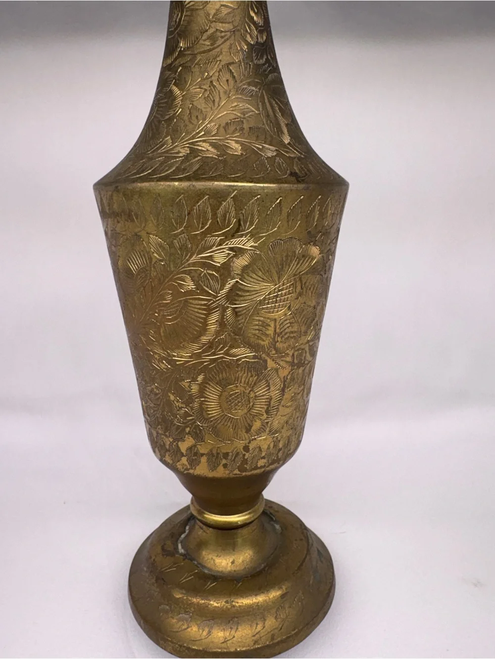 Vintage Etched Brass Floral Vase - 11